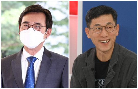 유시민(왼쪽) 전 노무현 재단 이사장과 진중권 전 동양대학교 교수. <연합뉴스>